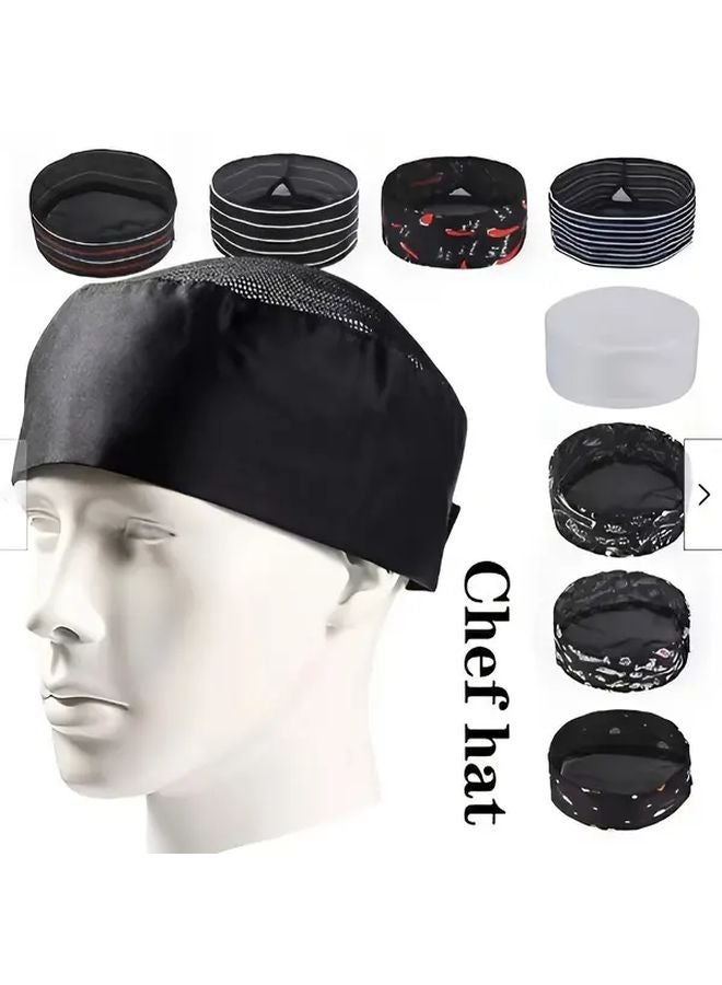 2 Pack Black Adjustable Chef Caps Breathable Mesh Top Cotton Kitchen Hats - Image 1